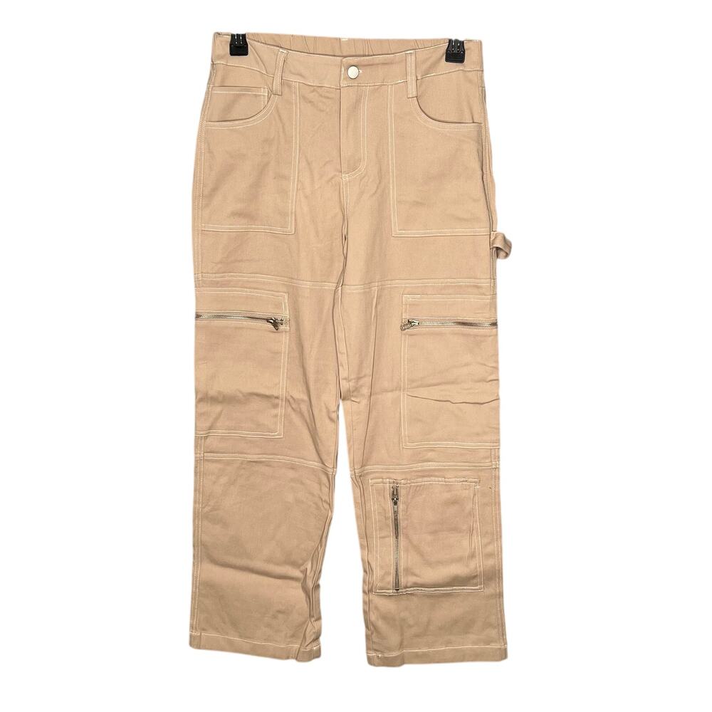 Charlotte Russe Women's Khaki Wide Leg Cargo Pants w/ Zipper Pockets Size M